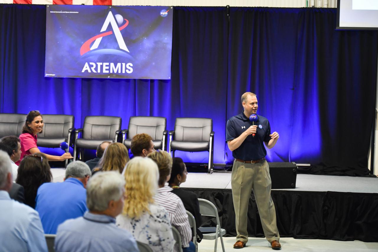 NASA Administrator Jim Bridenstine toured NASA’s Michoud Assembly Facility in New Orleans Thursday, August 14, 2019, to see the latest progress in manufacturing and assembling NASA’s Space Launch System (SLS) rocket, the world’s most powerful rocket. Outfitted with the latest in modern manufacturing tools, the Louisiana facility is producing the core stages, the powerhouse of the SLS rocket, for the first and second Artemis missions to the Moon. Together with four RS-25 engines, the rocket’s massive 212-foot-tall core stage — the largest stage NASA has ever built — and its twin solid rocket boosters will produce 8.8 million pounds of thrust to send NASA’s Orion spacecraft, astronauts and supplies beyond Earth’s orbit to the Moon and, ultimately, Mars. Offering more payload mass, volume capability and energy to speed missions through space, the SLS rocket, along with NASA’s Gateway in lunar orbit and Orion, is part of NASA’s backbone for deep space exploration and the Artemis lunar program. No other rocket is capable of carrying astronauts in Orion around the Moon in a single mission.